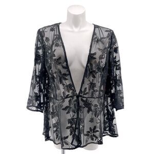 Alex Evenings Black Embroidered Lace Sequin Kimono Jacket 2X NWT 3/4 Sleeve